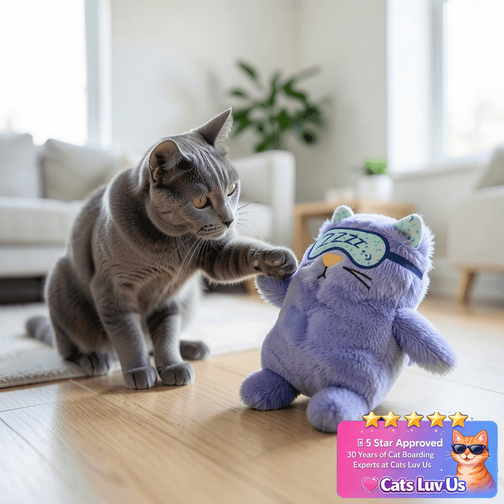 Catstages Purr Pillow Cat Toy – Plush Cat Toy with Touch- with cat - professional product lifestyle photo