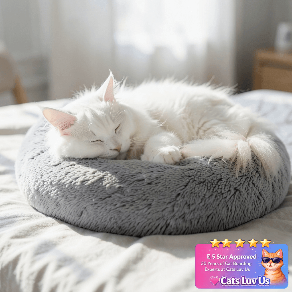 WESTERN HOME WH Calming Soft Round Dog & Cat Bed with cat - professional product lifestyle photo