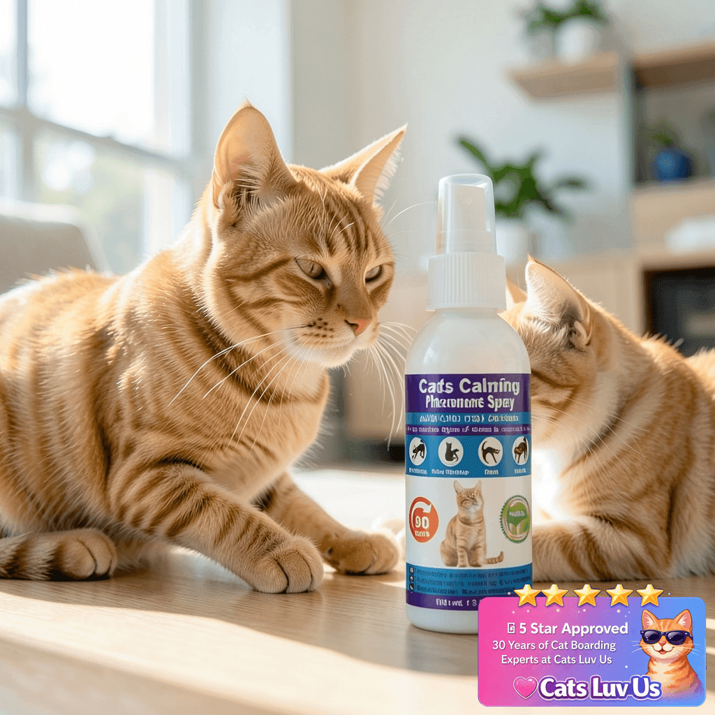 RNLBNMP Cat Calming Spray with cat - professional product lifestyle photo