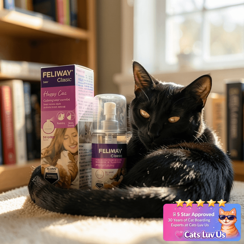 FELIWAY® Classic Cat Calming Spray with cat - professional product lifestyle photo