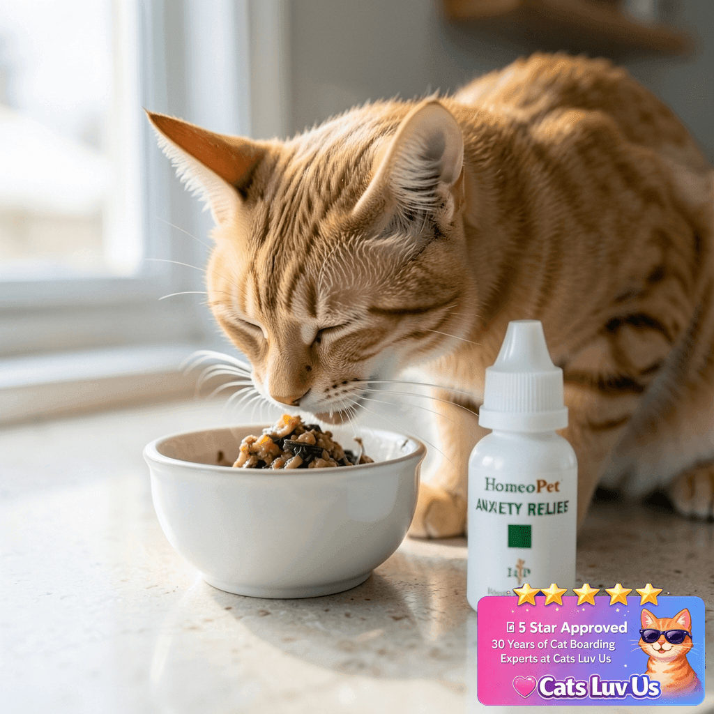 HomeoPet Anxiety Relief Medicine for Pets with cat - professional product lifestyle photo