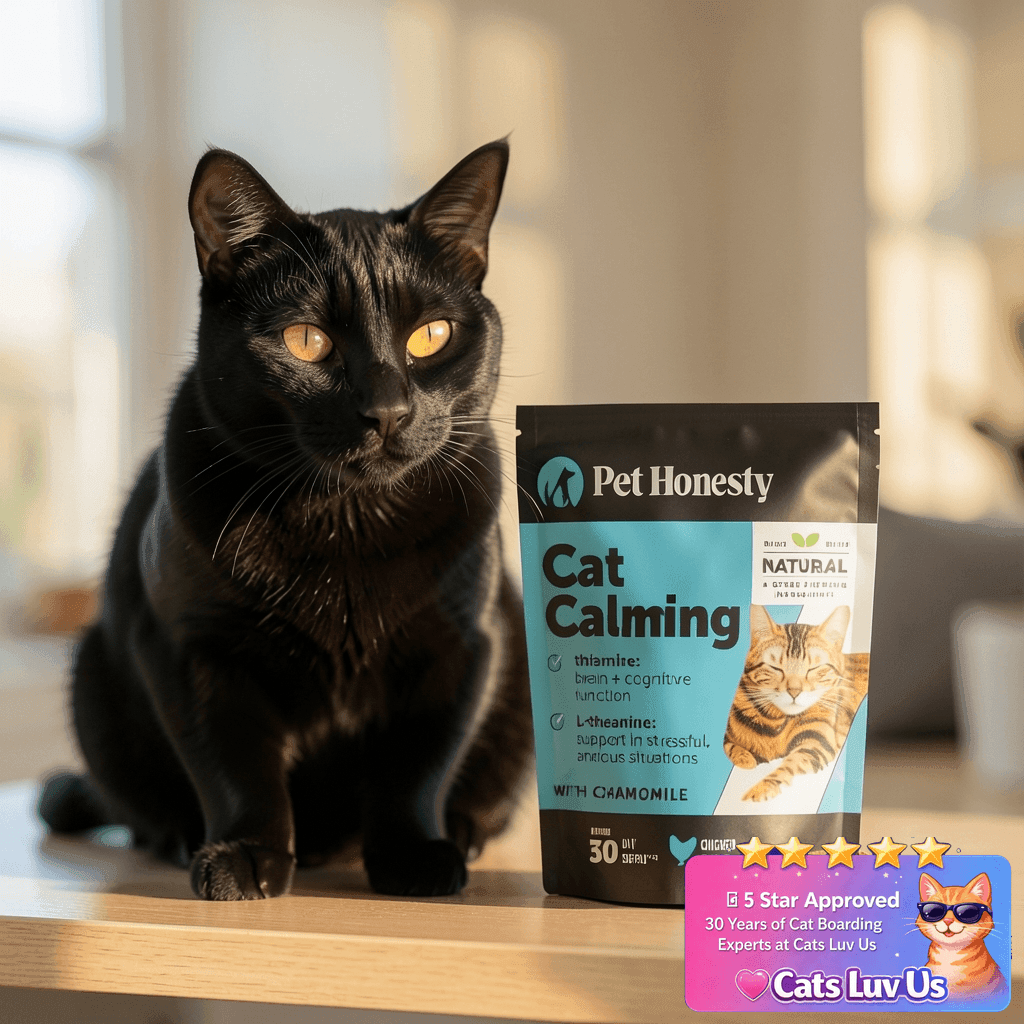 Calming Chews for Cats - Cat Anxiety Relief + Helps Reduce with cat - professional product lifestyle photo