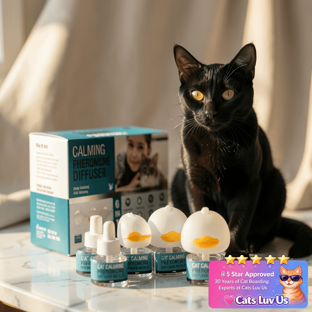 Cat Calming Diffuser 6 in 1 Multicat Calming Pheromones with cat - professional product lifestyle photo