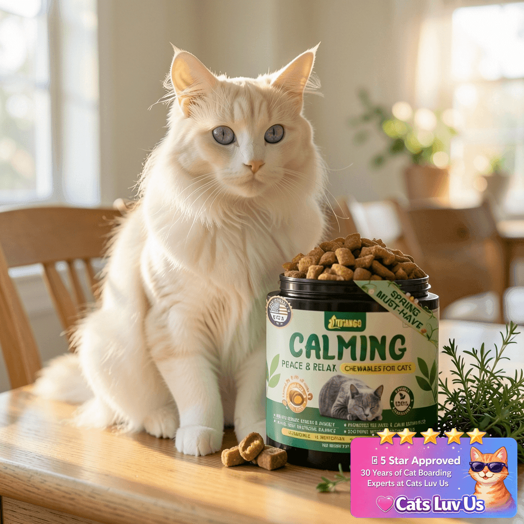YOTANGO Cat Calming Treats – 500 Crunchy Calming Chews for with cat - professional product lifestyle photo
