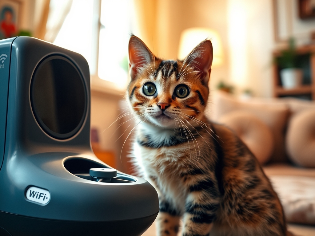 Cat owner reviewing troubleshooting wifi cat feeder connection options for their pet in 2026