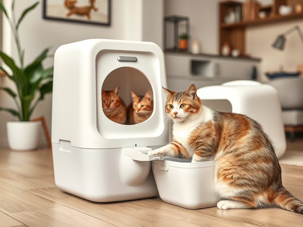 Cat owner reviewing best automatic litter box for multiple cats options for their pet in 2026