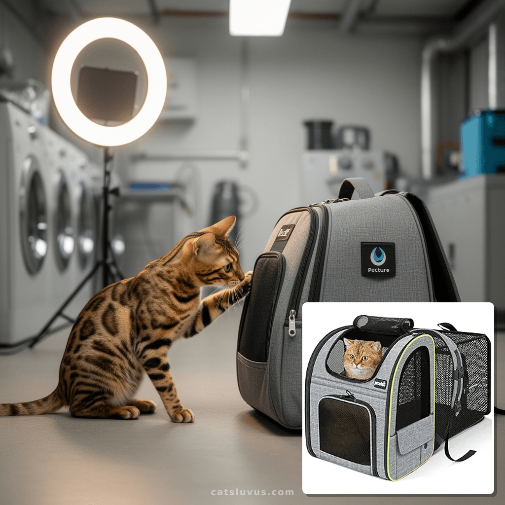 Pecute Cat Backpack Carrier Expandable with cat - professional product lifestyle photo