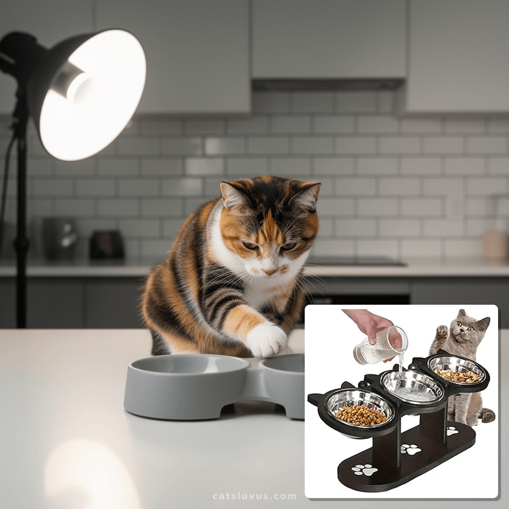 2026 Raised Cat Bowls for Indoor Cats with cat - professional product lifestyle photo