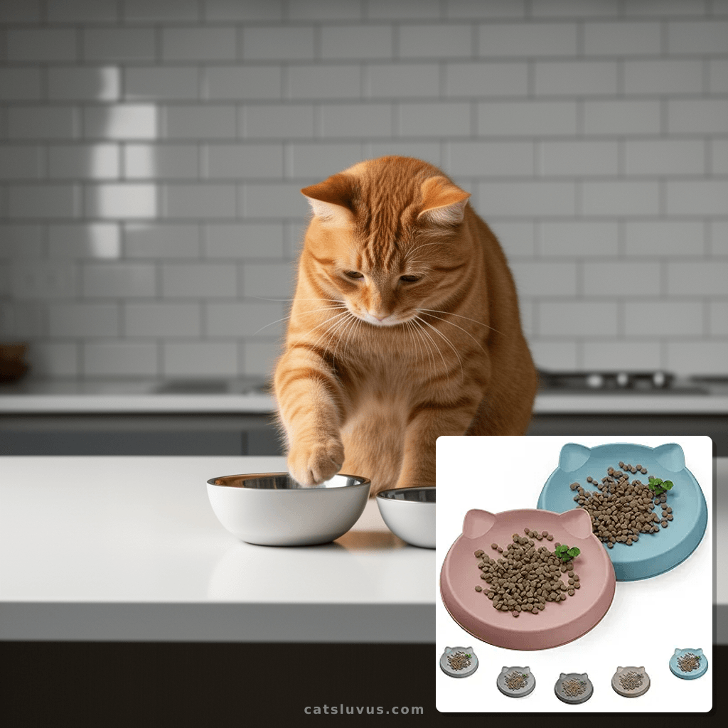 Cat Bowls for Indoor Gentle Small Kitten (2pcs with cat - professional product lifestyle photo