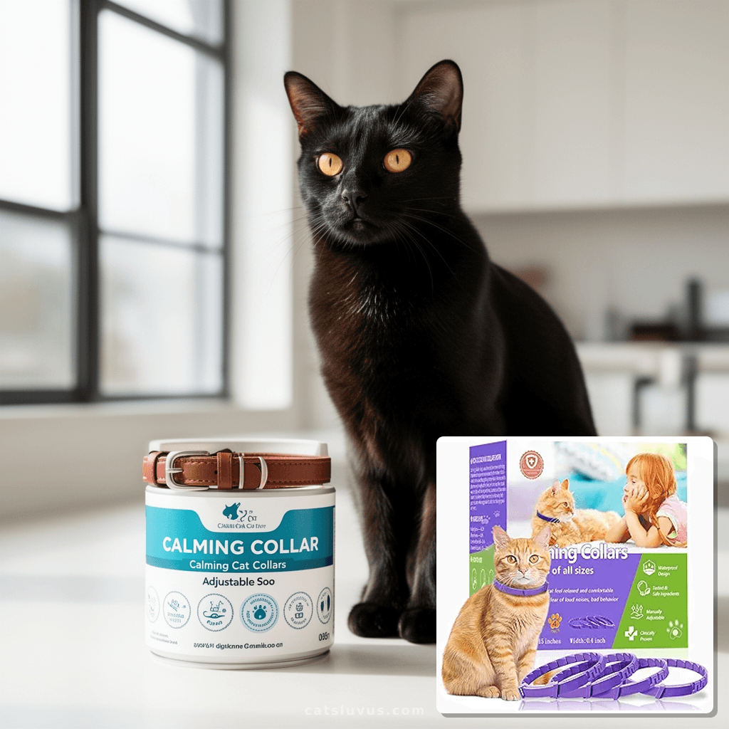 Calming Collar for Cats | Calming Cat Collars Adjustable Soo with cat - professional product lifestyle photo