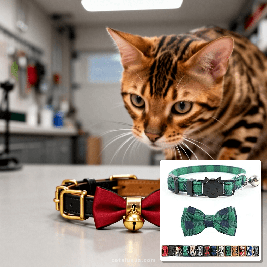 Cat Collar Breakaway with Bell and Bow Tie with cat - professional product lifestyle photo