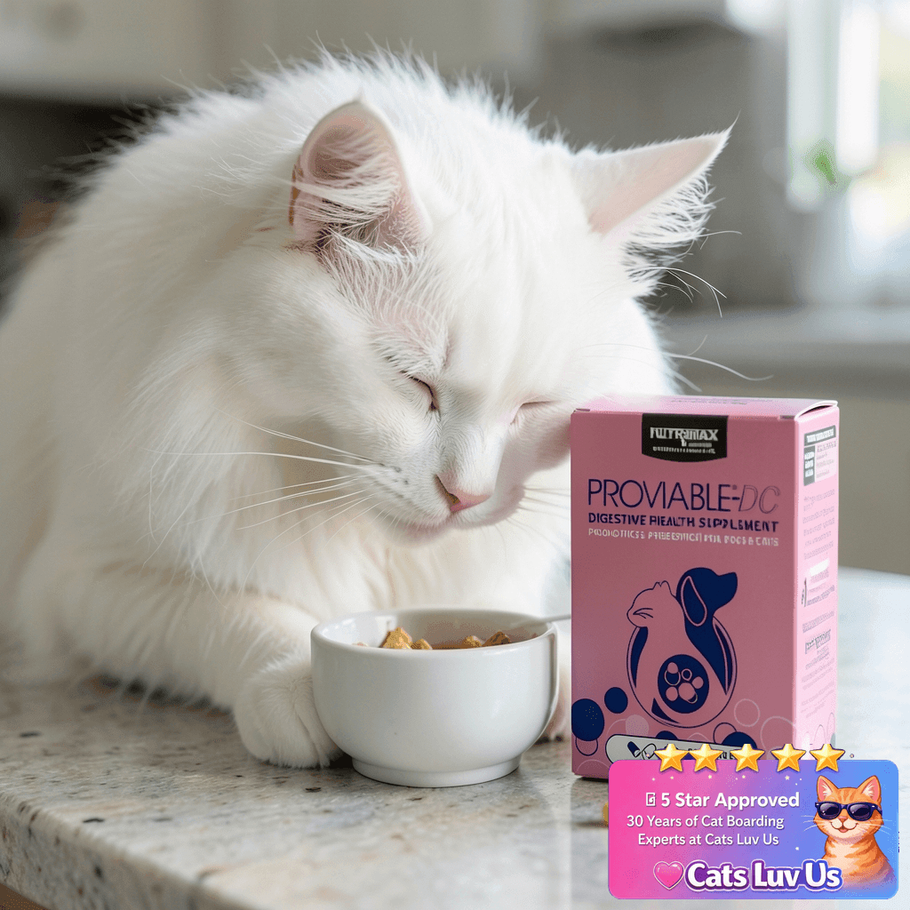 Nutramax Proviable Probiotics for Dogs and Cats with cat - professional product lifestyle photo