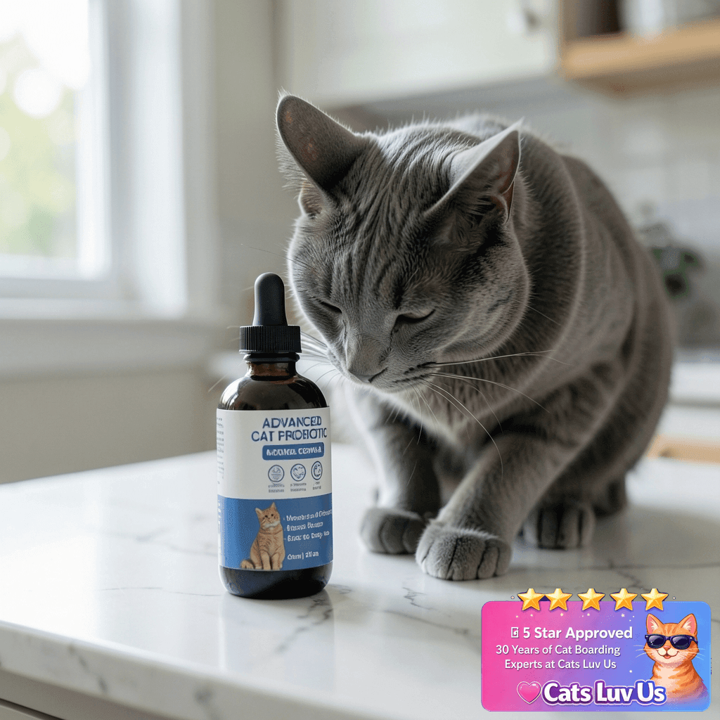 Advanced Probiotic Drops for Cats - Supports Digestive & with cat - professional product lifestyle photo