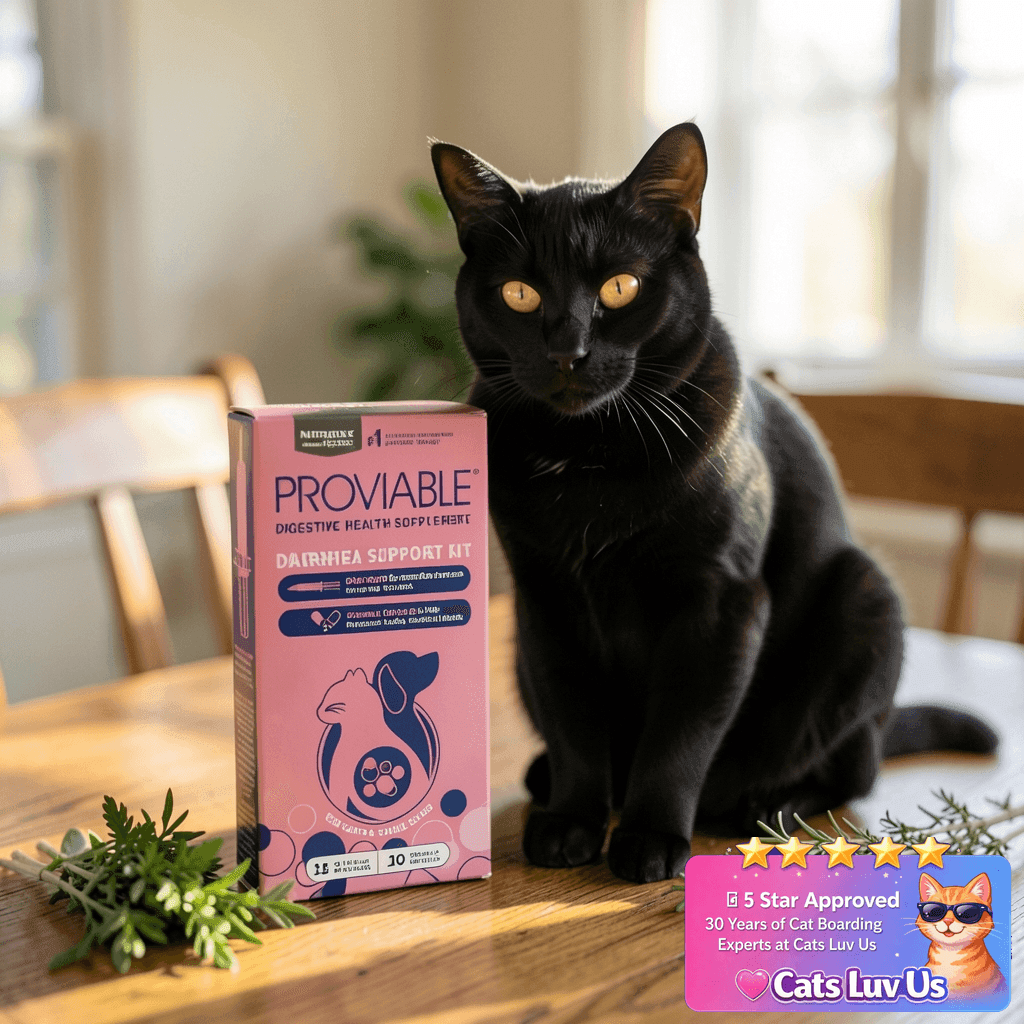 Nutramax Proviable Probiotics for Small Dogs and Cats with cat - professional product lifestyle photo