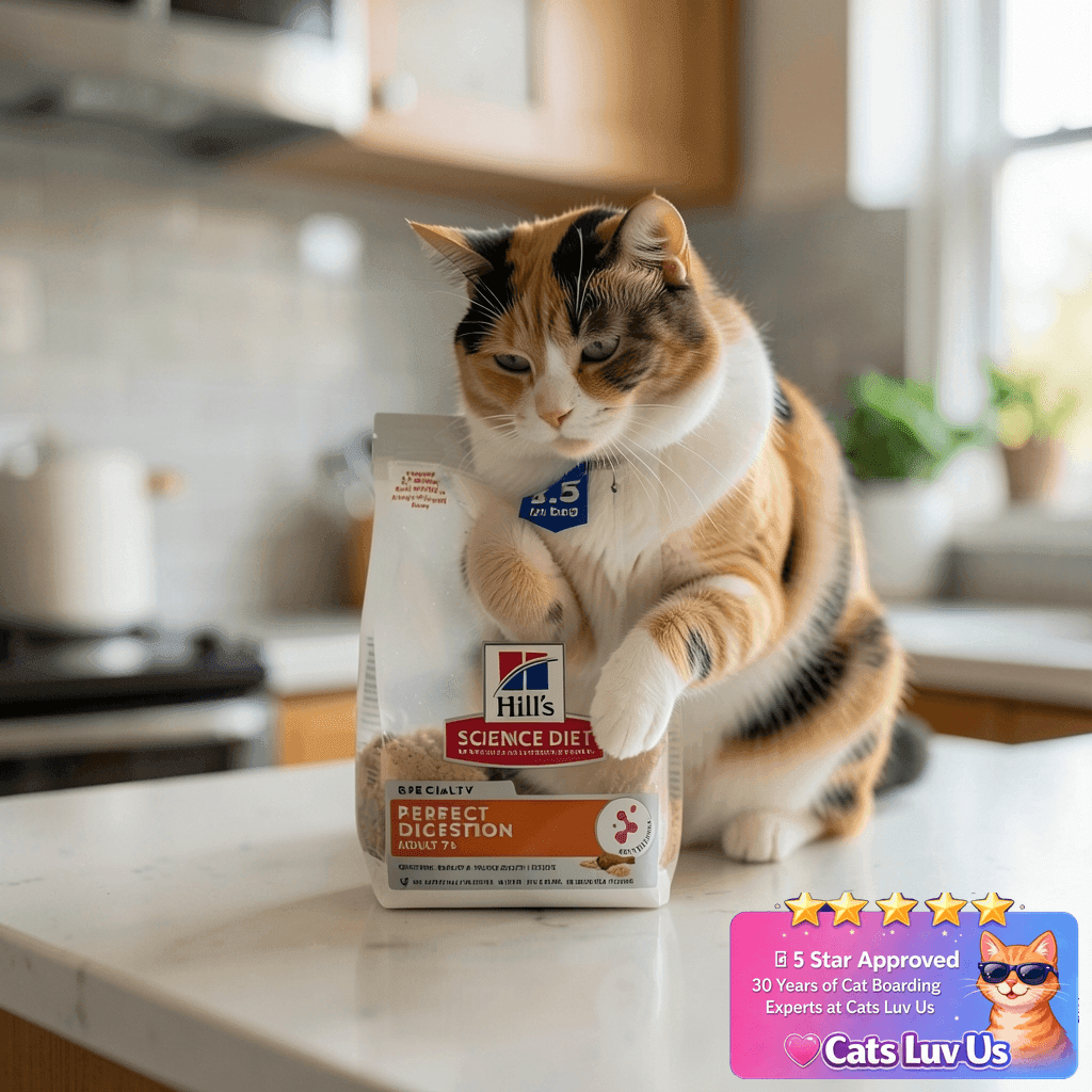 Hill's Science Diet Adult 7+ Perfect Digestion Dry Cat Food with cat - professional product lifestyle photo