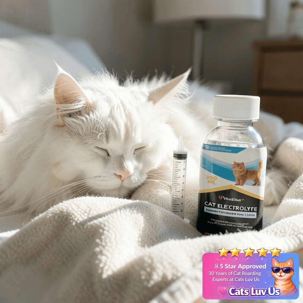 Cat Electrolytes & Hydration - Supports Post-Surgery & with cat - professional product lifestyle photo