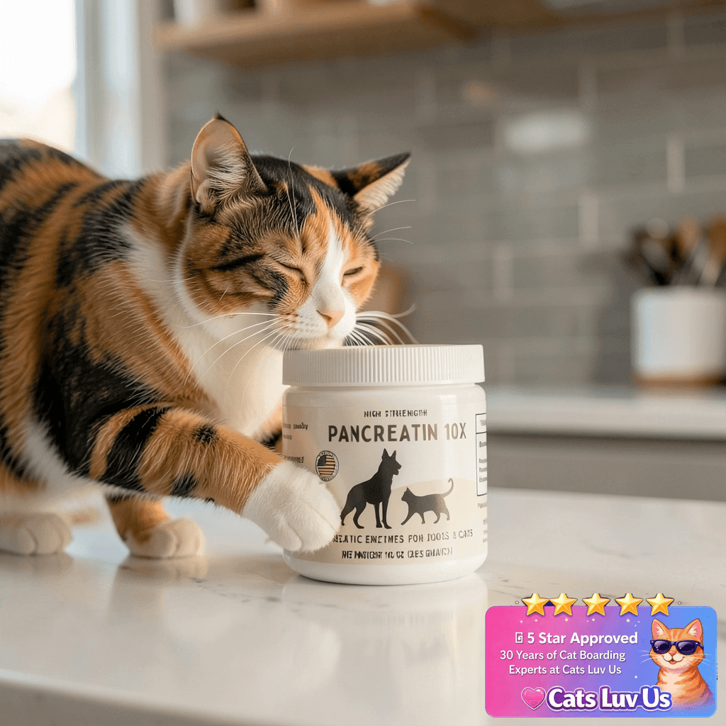Pancreatin 10X - Pancreatic enzymes for Dogs and Cats High with cat - professional product lifestyle photo