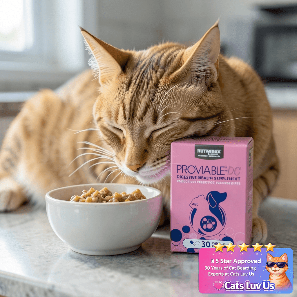 Nutramax Proviable Probiotics for Dogs and Cats with cat - professional product lifestyle photo