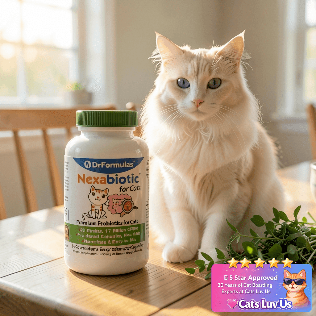 DrFormulas Nexabiotic Probiotics for Cats Powder | Treats with cat - professional product lifestyle photo