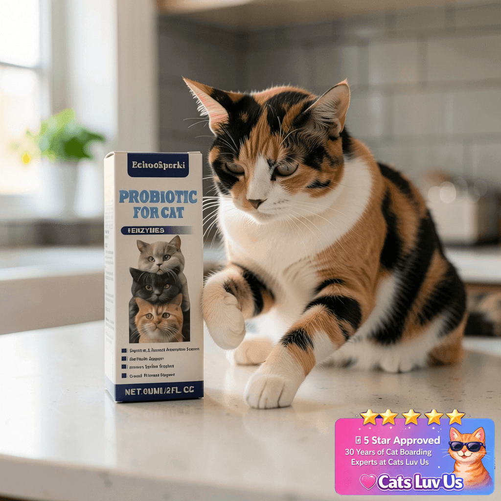 Cat Probiotics for Digestive Support - Liquid Probiotics for with cat - professional product lifestyle photo