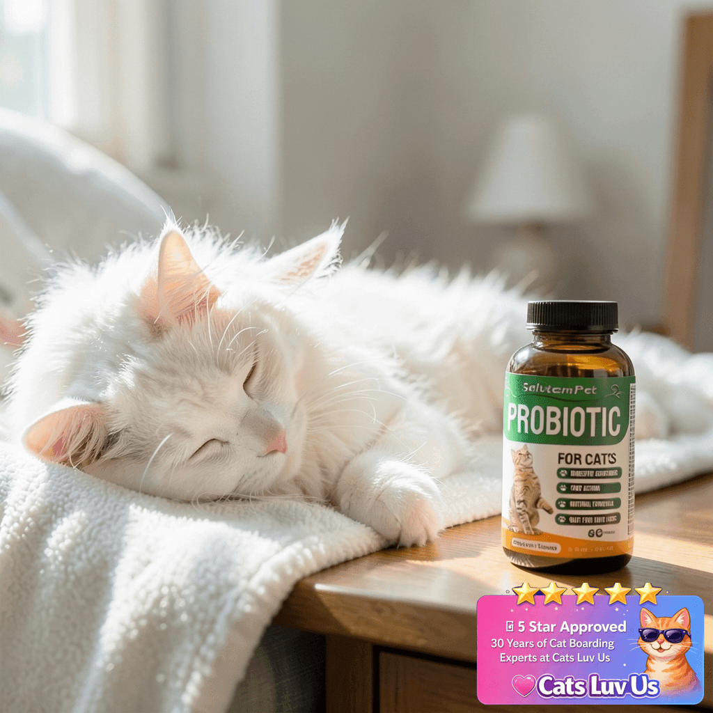 Probiotics for Cats for Digestive Support – Cat Probiotics with cat - professional product lifestyle photo