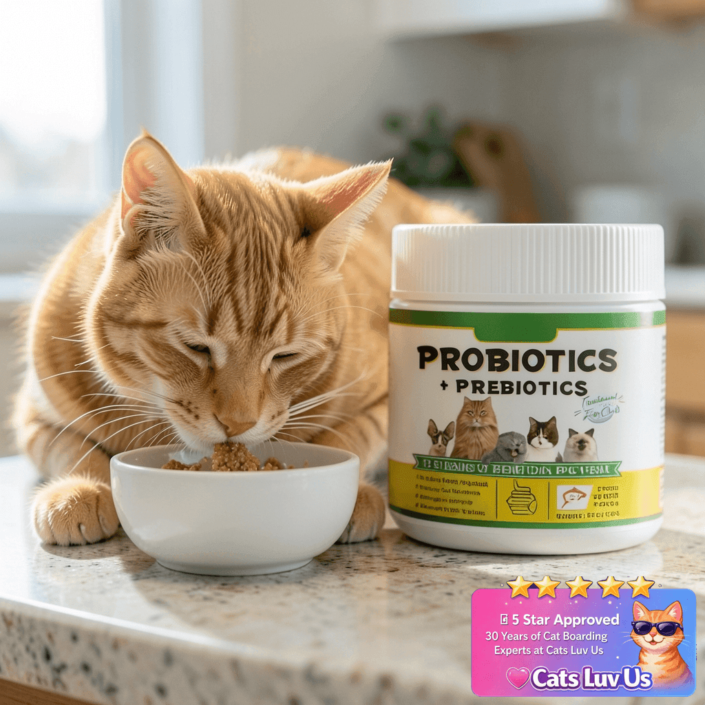 Cat Probiotic Powder with Prebiotics - 5 Billion CFU & 12 with cat - professional product lifestyle photo