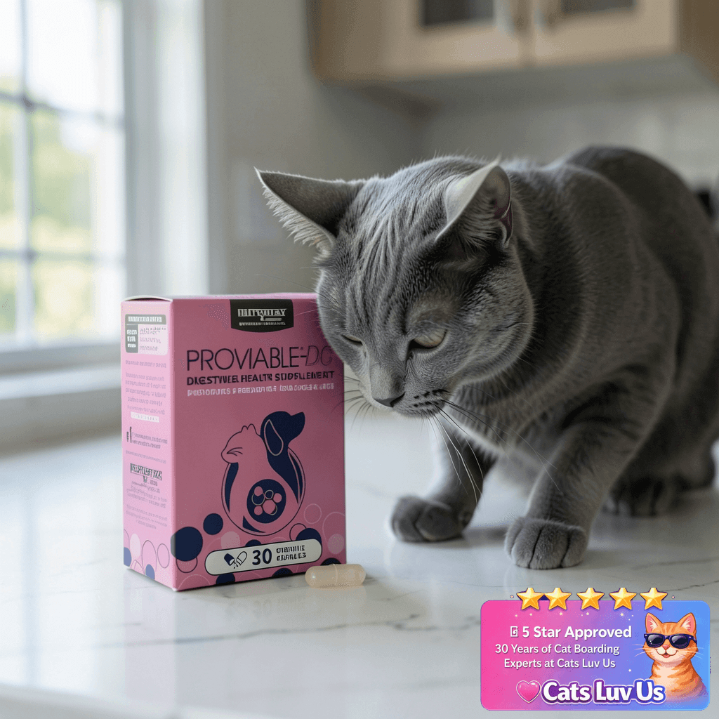 Nutramax Proviable Probiotics for Dogs and Cats with cat - professional product lifestyle photo