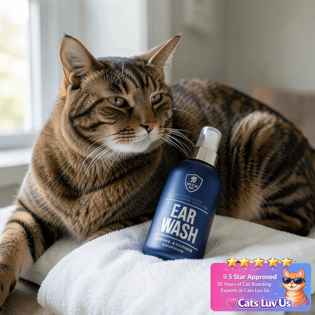 SilverMD Pet Ear Wash Spray for Dogs & Cats with cat - professional product lifestyle photo
