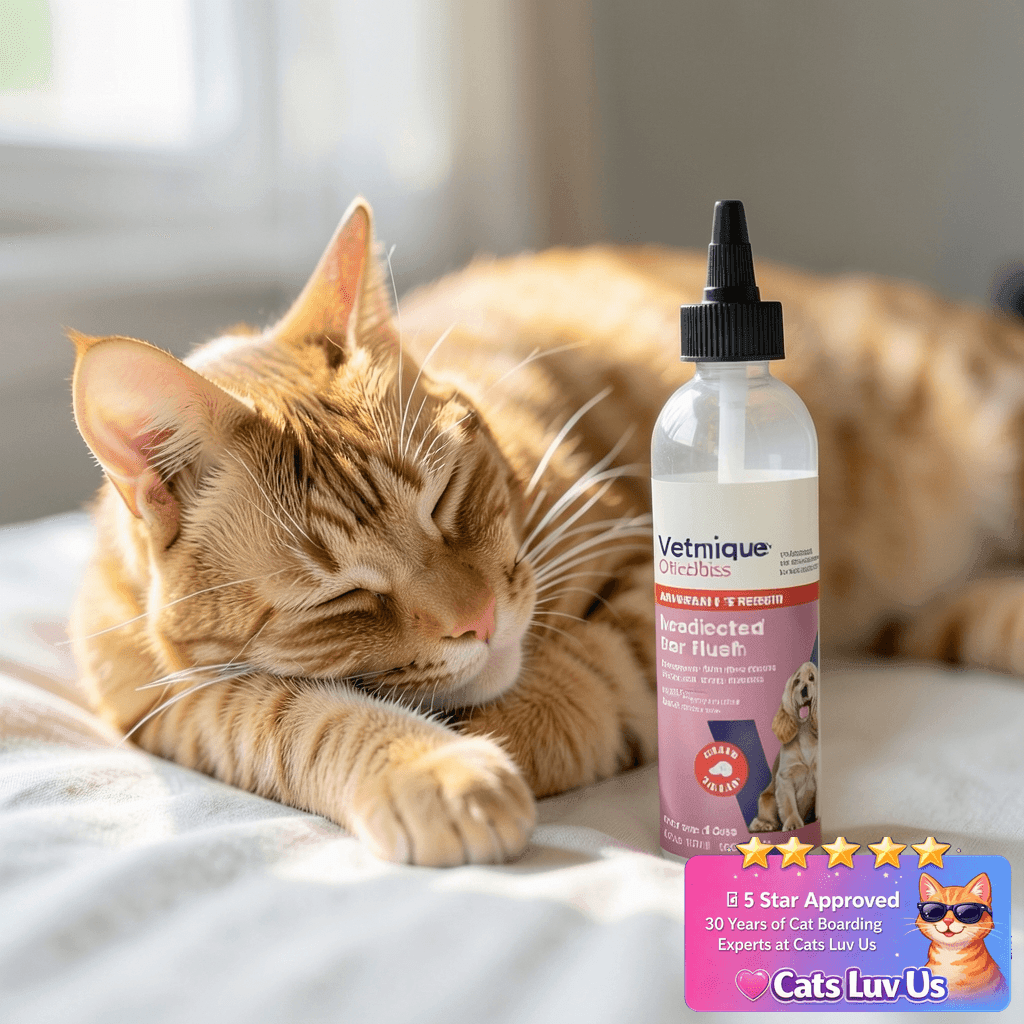 Vetnique Oticbliss Advanced Strength Dog Ear Infection with cat - professional product lifestyle photo