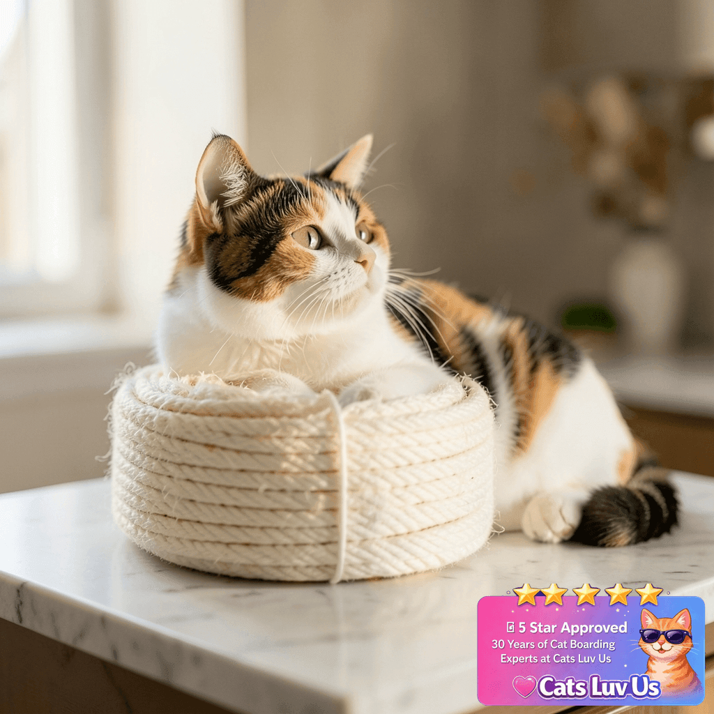 White Sisal Rope 1/6 Inch with cat - professional product lifestyle photo