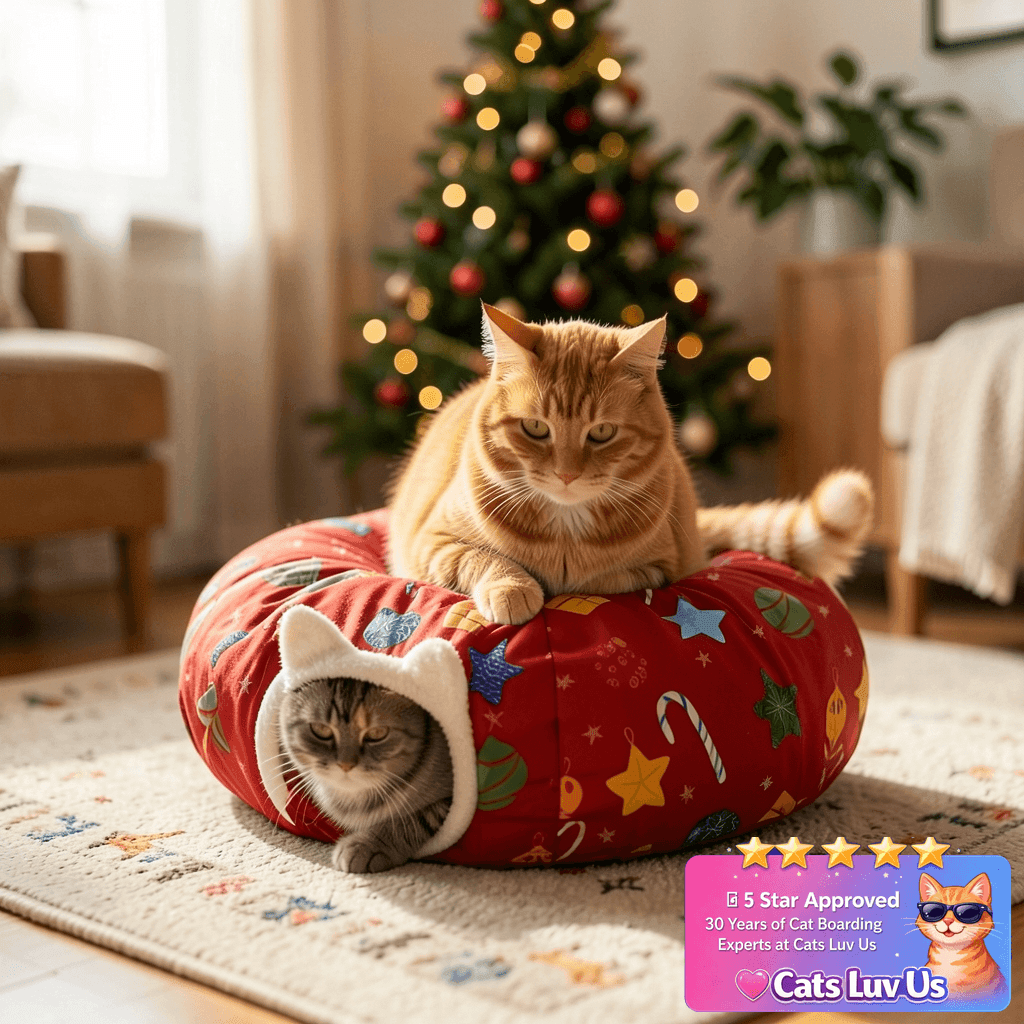 Cinnvoice Christmas Cat Tunnel Bed Under 2.62 ft Christmas with cat - professional product lifestyle photo