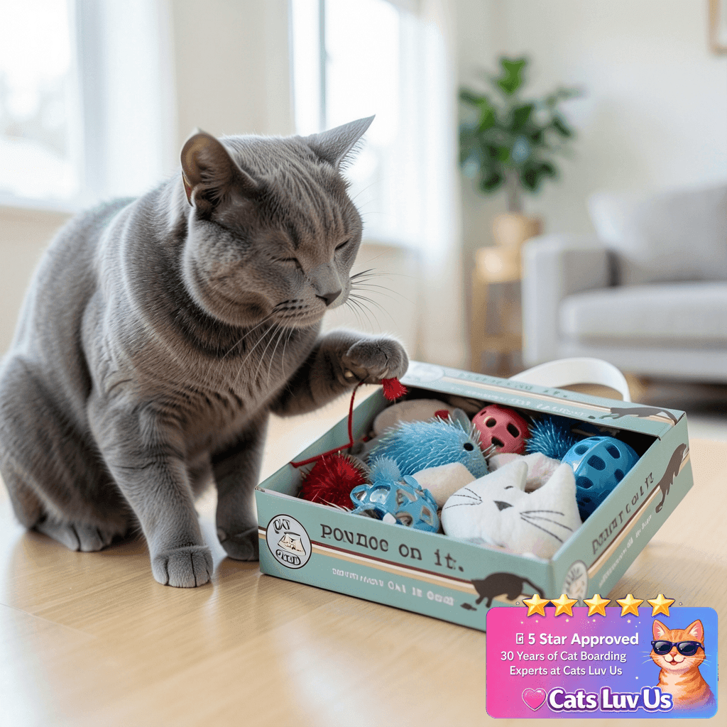 Cat is Good 12-Piece Pounce Toy Gift Box – Pounce on It with cat - professional product lifestyle photo