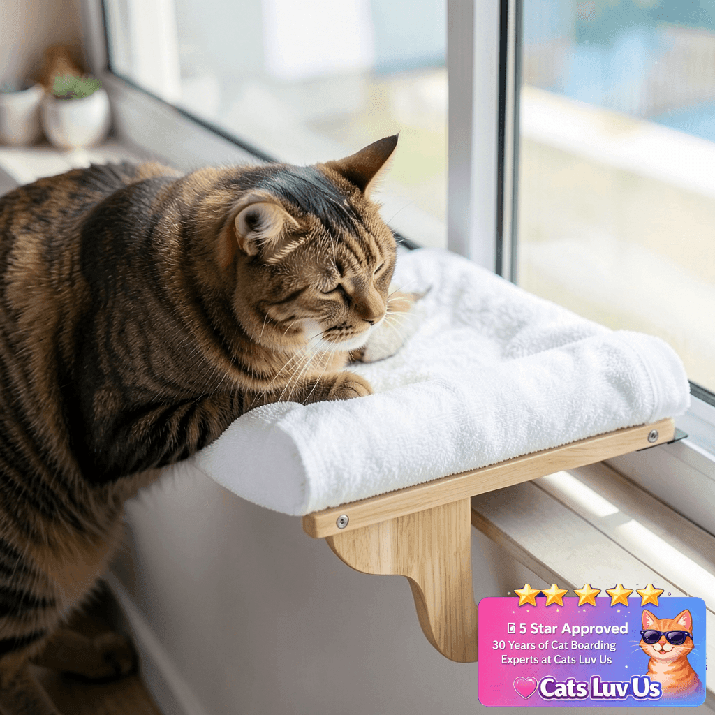 Zakkart Cat Perch for Window Sill with - Orthopedic with cat - professional product lifestyle photo