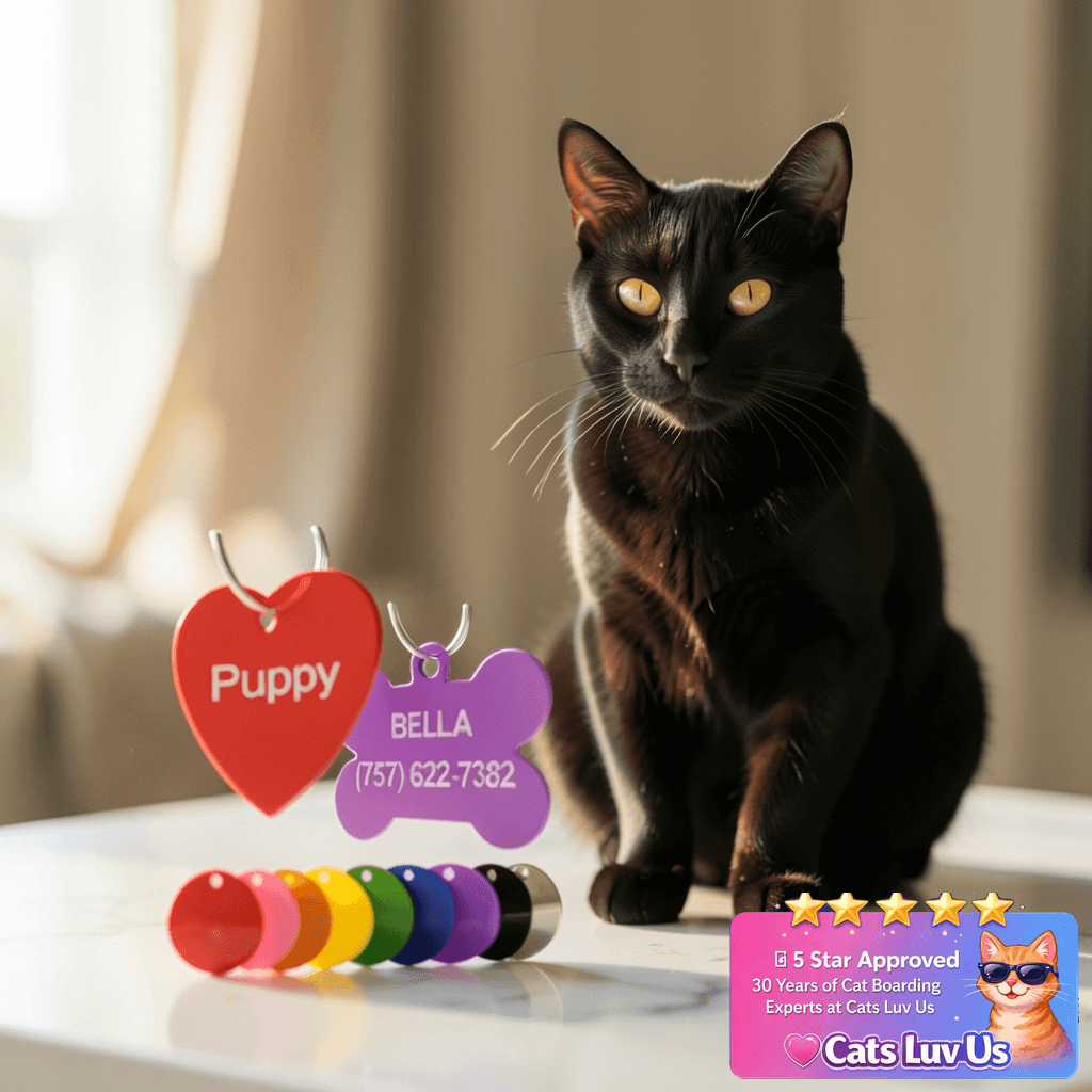 Pet ID Tag Custom for Dog Cat Personalized | Many Shapes and with cat - professional product lifestyle photo