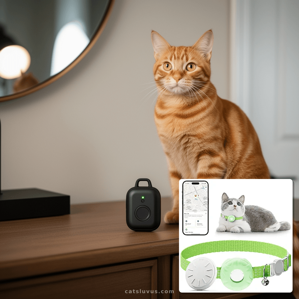 Cat GPS Tracker with cat - professional product lifestyle photo