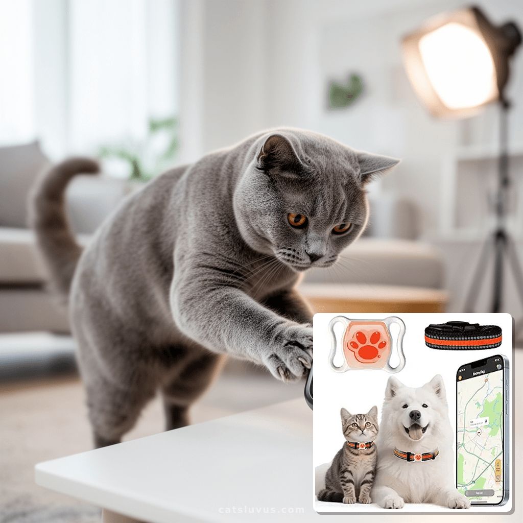 Pet GPS Tracker for Dogs & Cats - No Monthly Fee/Subscriptio with cat - professional product lifestyle photo