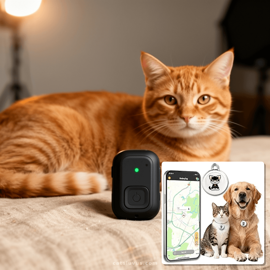 GPS Tracker for Dogs & Cats with cat - professional product lifestyle photo