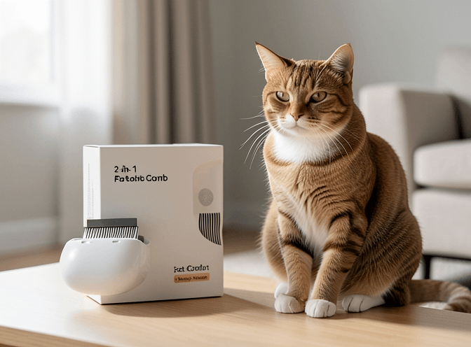Cat owner reviewing cat grooming brushes and combs for senior cats options for their pet in 2026