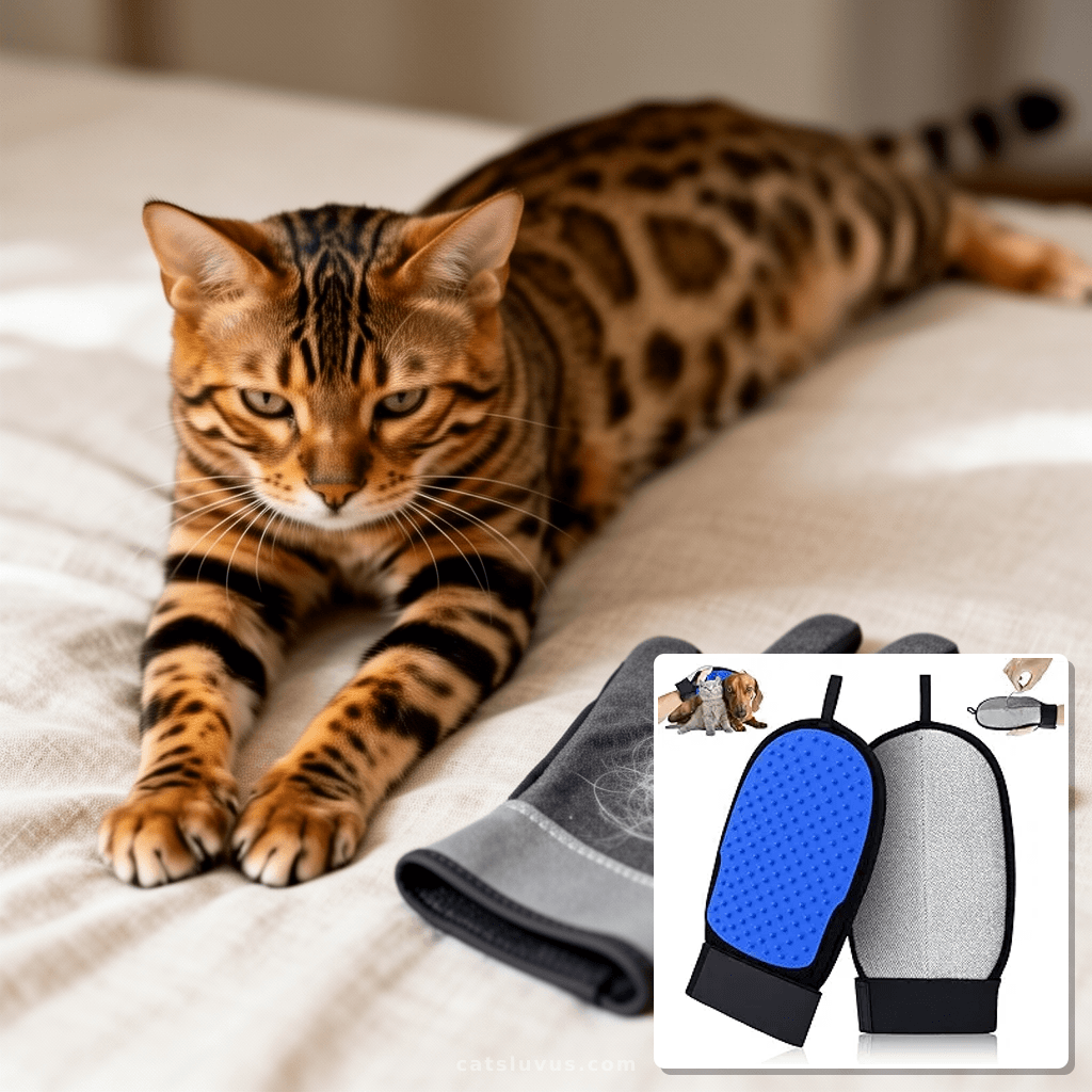 Pet Hair Removal Glove for Dog & Cat with cat - professional product lifestyle photo