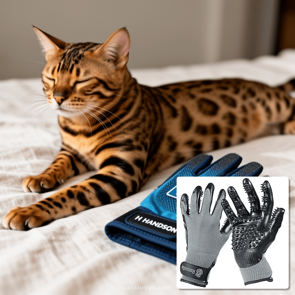 H HANDSON Pet Grooming Gloves - Patented #1 Ranked with cat - professional product lifestyle photo