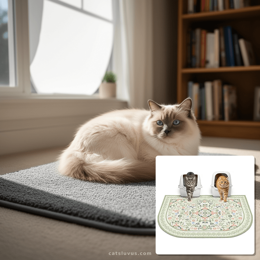 Glittme 33"X22" Arch Shape Cat Litter Mat Trapping Pad Soft  with cat - professional product lifestyle photo