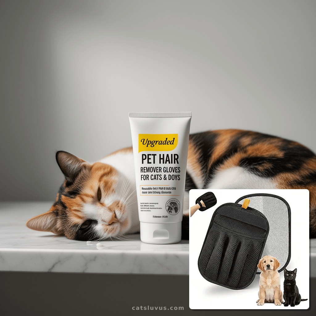 Upgraded Pet Hair Remover Gloves for Cats & Dogs — Reusable with cat - professional product lifestyle photo