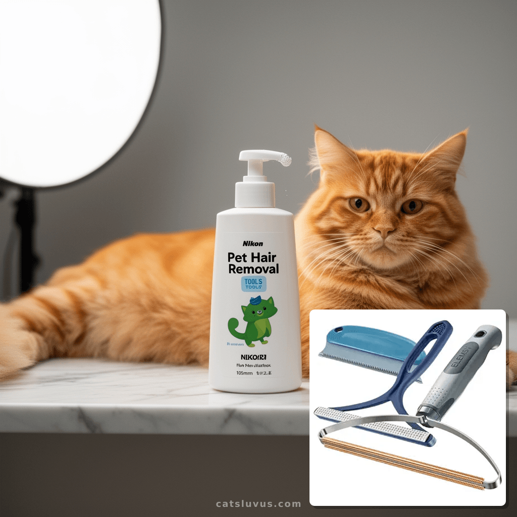 Pet Hair Removal Tools with cat - professional product lifestyle photo