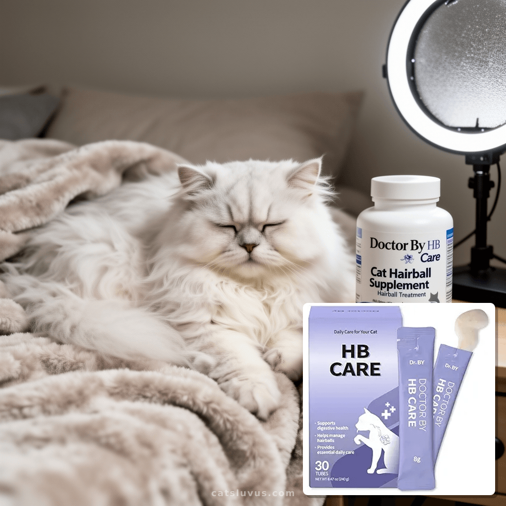 Doctor By HB Care Cat Hairball Supplement-Hairball Treatment with cat - professional product lifestyle photo
