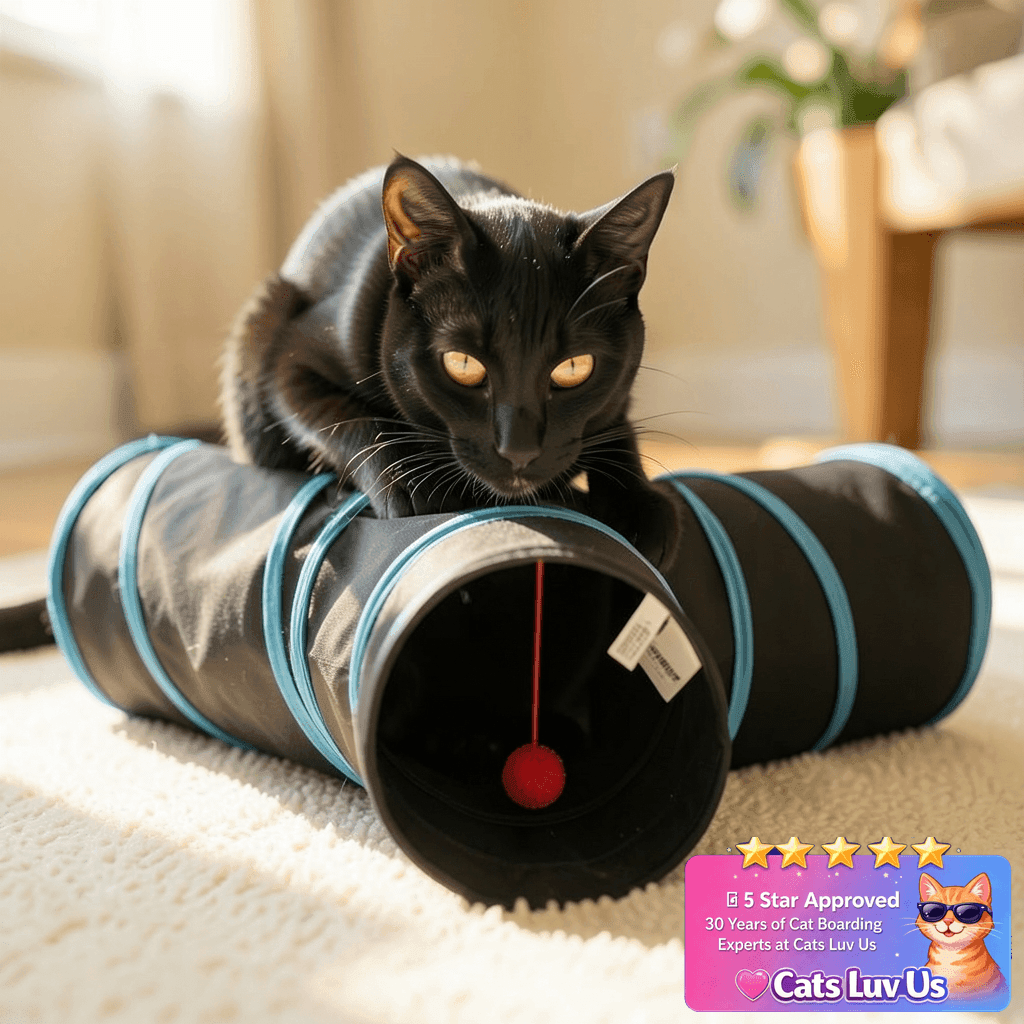 Tempcore Pet Cat Tunnel Tube Cat Toys 3 Way Collapsible with cat - professional product lifestyle photo