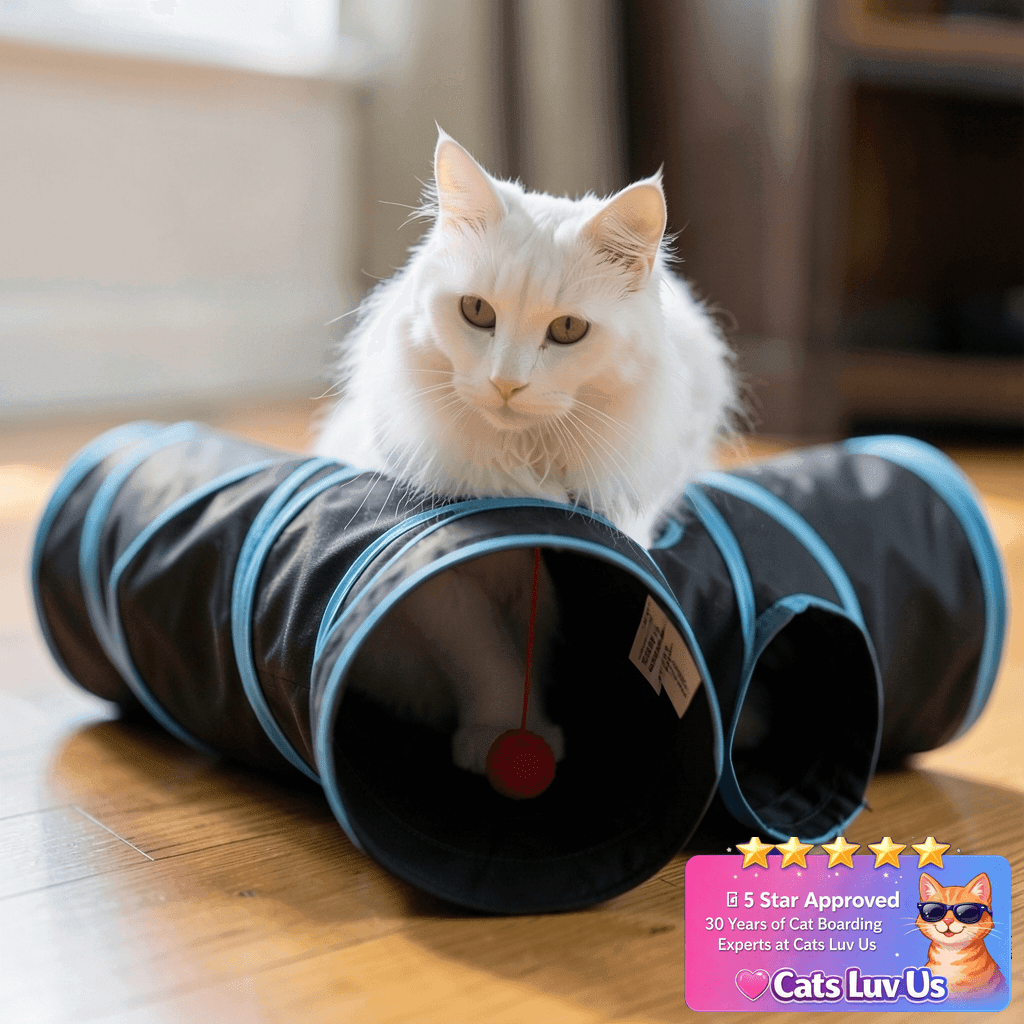 Tempcore Pet Cat Tunnel Tube Cat Toys 3 Way Collapsible with cat - professional product lifestyle photo