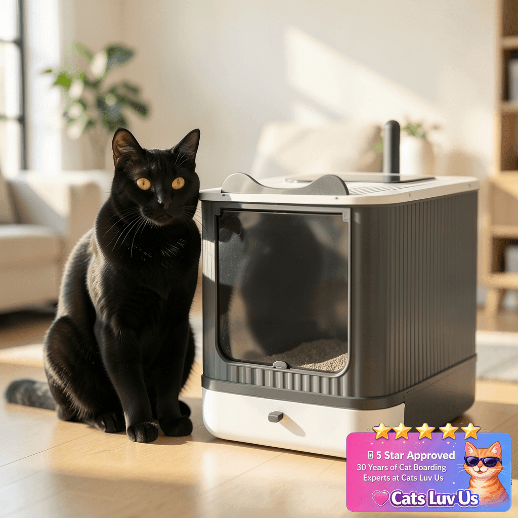 Foldable Cat Litter Box with cat - professional product lifestyle photo