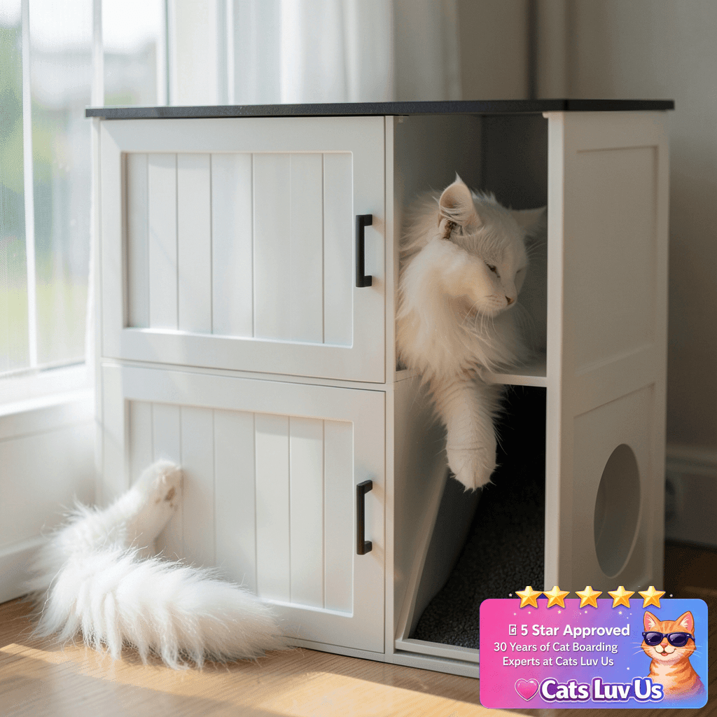 MAHANCRIS Litter Box Enclosure for 2 Cats with cat - professional product lifestyle photo