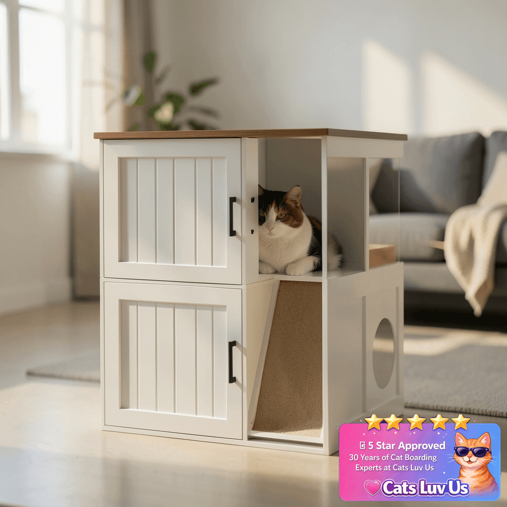 MAHANCRIS Litter Box Enclosure for 2 Cats with cat - professional product lifestyle photo