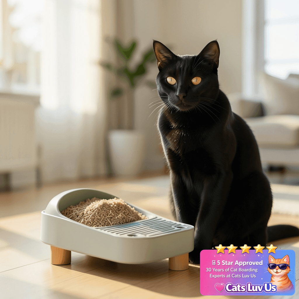 Aothey Litter Box Step with cat - professional product lifestyle photo